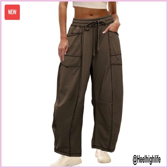 Wide Leg Sweatpants with Drawstring Waist & Pockets - Cotton Blend Lounge Pants - Picture 2 of 8